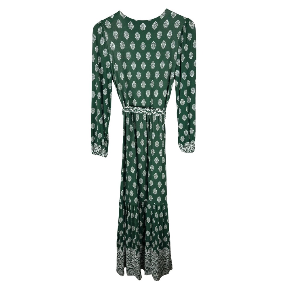 Boden Ophelia Wrap Dress Womens 8 Green  Block Print Jersey Maxi Long Sleeve - Picture 8 of 9